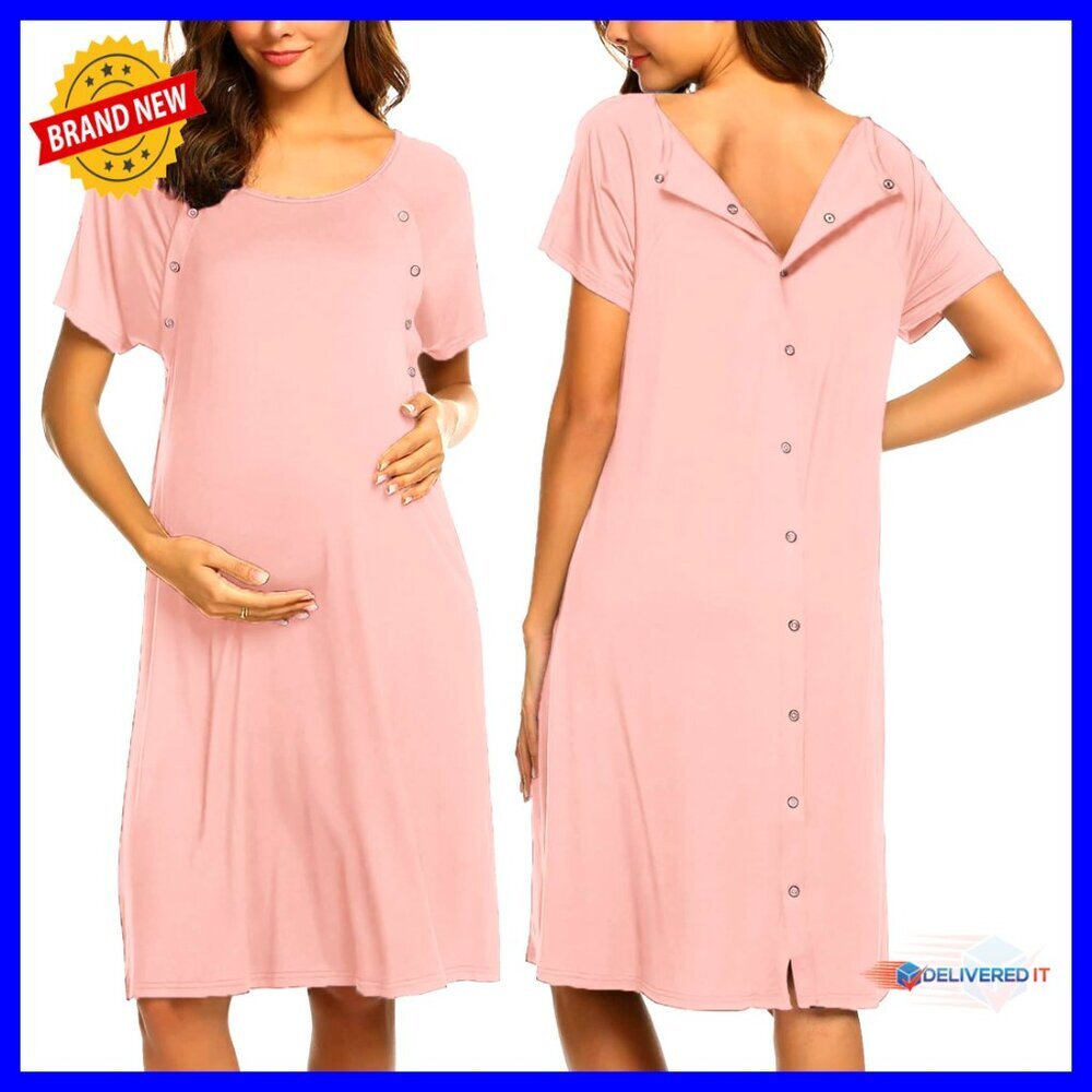 Short Sleeve Maternity Nightgown Nursing Delivery Hospital Gown